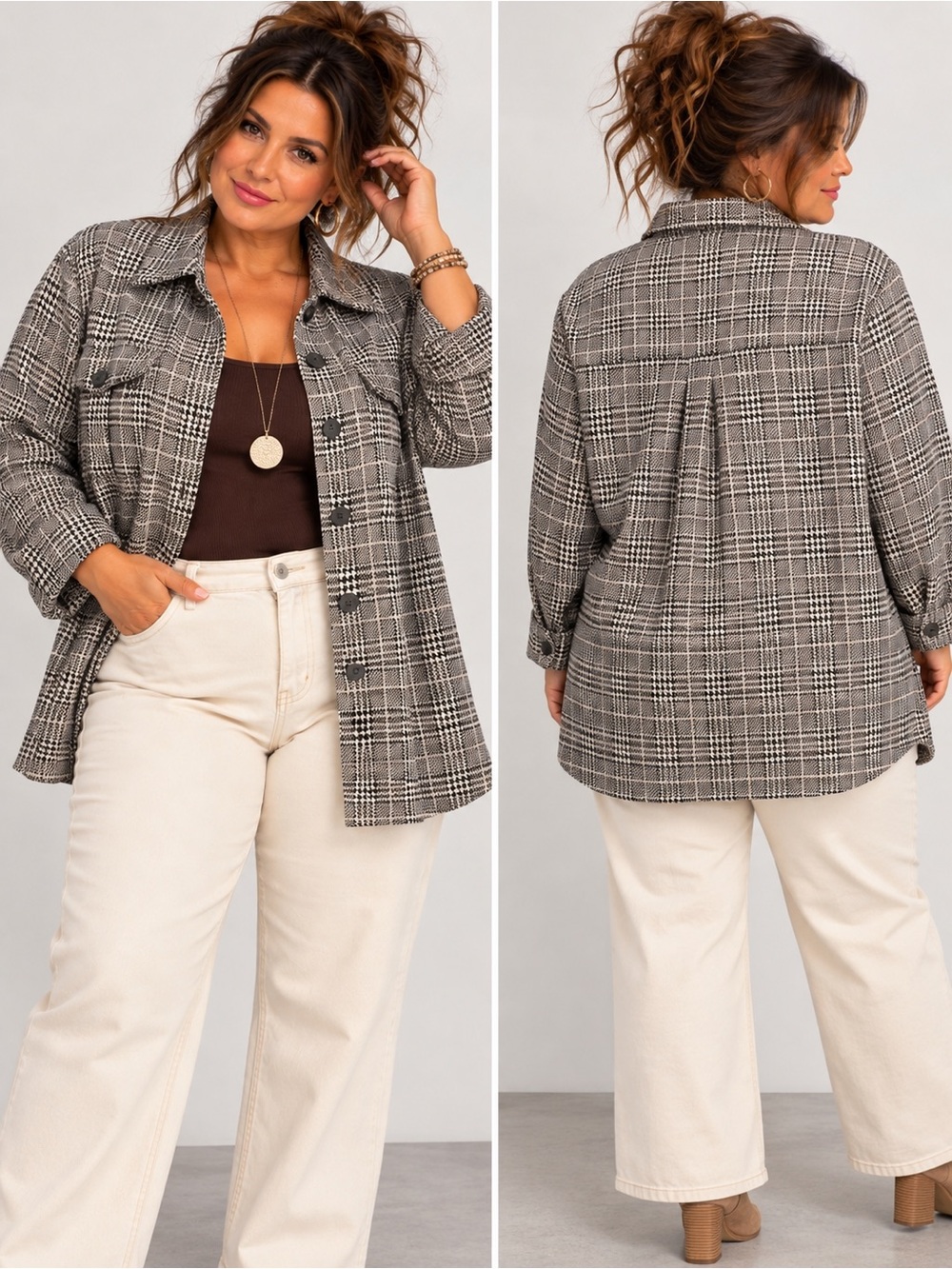 Lily Morgan 2X Plaid Button Front Shacket Oversized Tunic Shirt